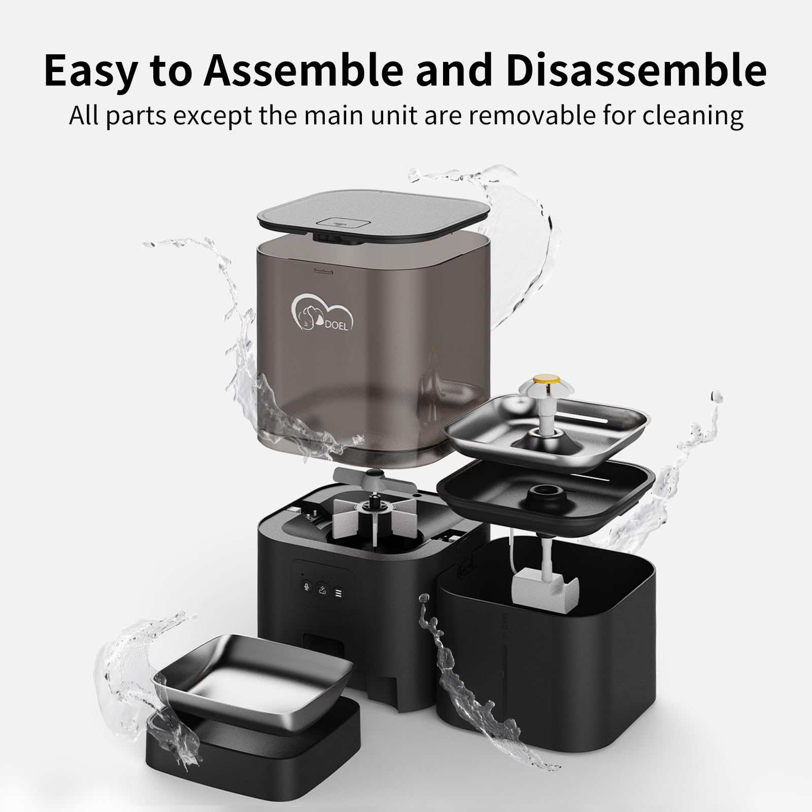 DOEL Distributore automatico di cibo secco 2 in 1 per gatti, grande capacità da 6 litri + dispenser d'acqua da 2,5 l con controllo app, registrazione vocale, alimentazione programmata per gatti e cani