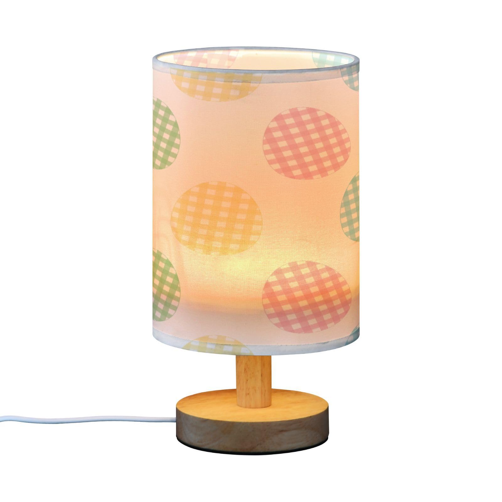 SDMKA Easter Eggs Pattern Bedside Table Lamp for Bedroom, Minimalist Nightstand Lamp with Round Fabric Shade for Living Room, Office, No Bulb Required