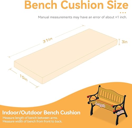 Miniatura 3 de ROFIELTY Cojín de banco de 31 pulgadas, cojines de banco duraderos para muebles de interior, cojines antideslizantes para asiento de ventana en