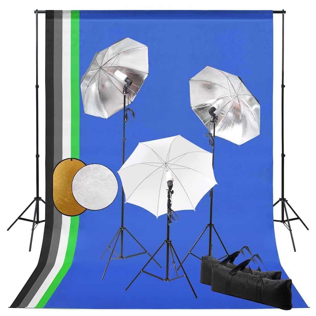 Kit de estudio fotográfico con iluminación, sistema de fondo y