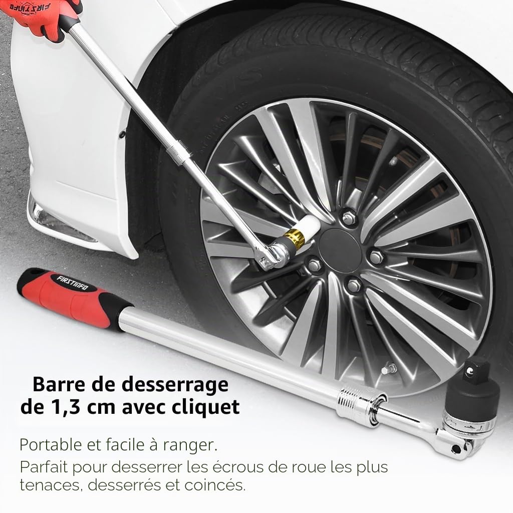 FIRSTINFO F32243D | Barre à démonter télescopique 1/2" avec cliquet flexible | longueur réglable de 436 à 576mm