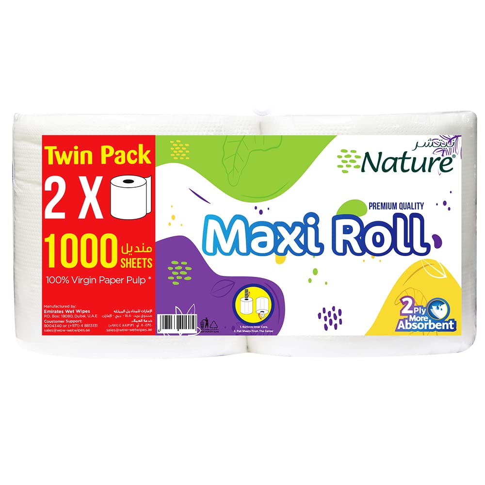 Nature Sterilized Kitchen Towel 1000 Sheets 2 Ply, 2 Pack Maxi Roll