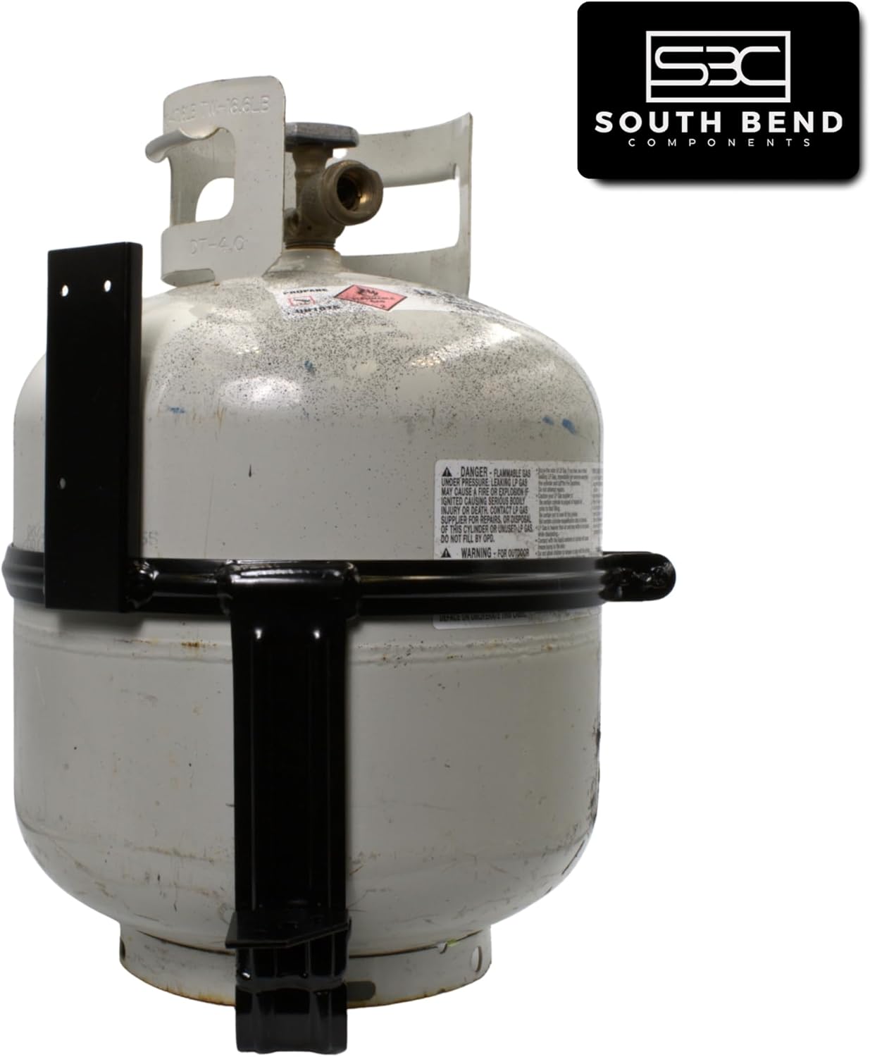 South Bend Components Single High-Strength Steel LP Tank Holder with Regulator Bracket – Heavy-Duty Mount for 20 lb Propane Tanks – Secure Gas Cylinder Bracket for RVs, Campers, Trailers, and Marine