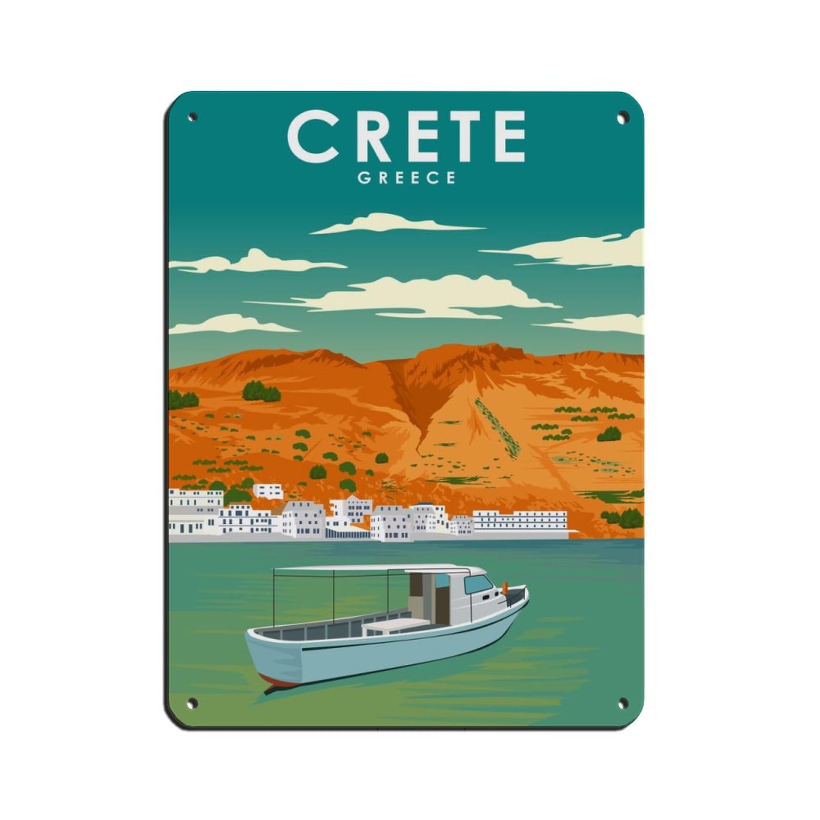 Kziwq T379 Retro Vintage Travel Crete Greece Poster Tin Sign Vintage Metal Pub Club Cafe Bar Home Wall Art Decoration Poster Retro Style 15X30cm