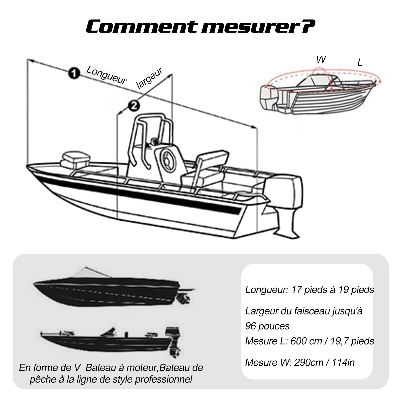 Ergocar Housses pour Bateaux en Toile 420D 6 Mètres * 2,9 Mètres pour Kayak Coque en V Anti-Poussière Et Anti-UV avec Sacs Rangement Convient pour Les Bateaux De 17 Pieds à 19 Pieds