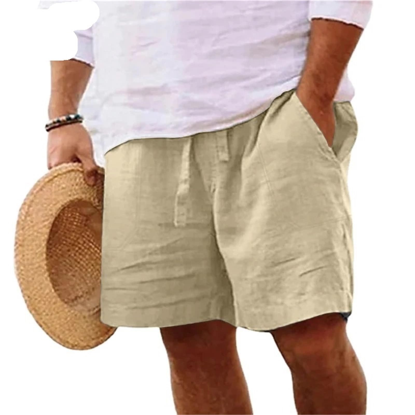 Pantaloni da Palestra Corti Leggeri in Lino Tinta Unita Estivi da Uomo, Pantaloncini da Spiaggia in Cotone, da Uomo, Fitness, Sportivi, Grandi, Traspiranti