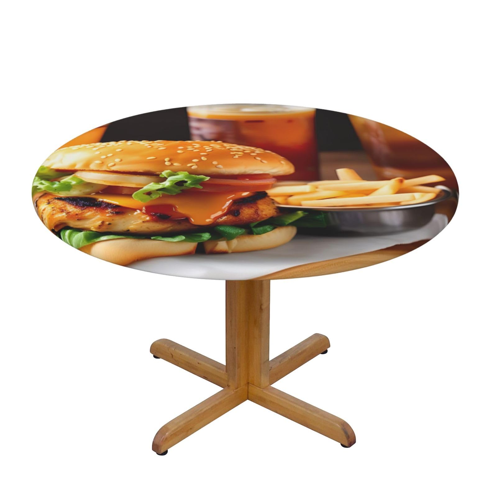 Chicken Leg Burger Drink Print Wipe Clean Oval Tablecloth Stain-Resistant Dining Table Accessories Table Protector For Home