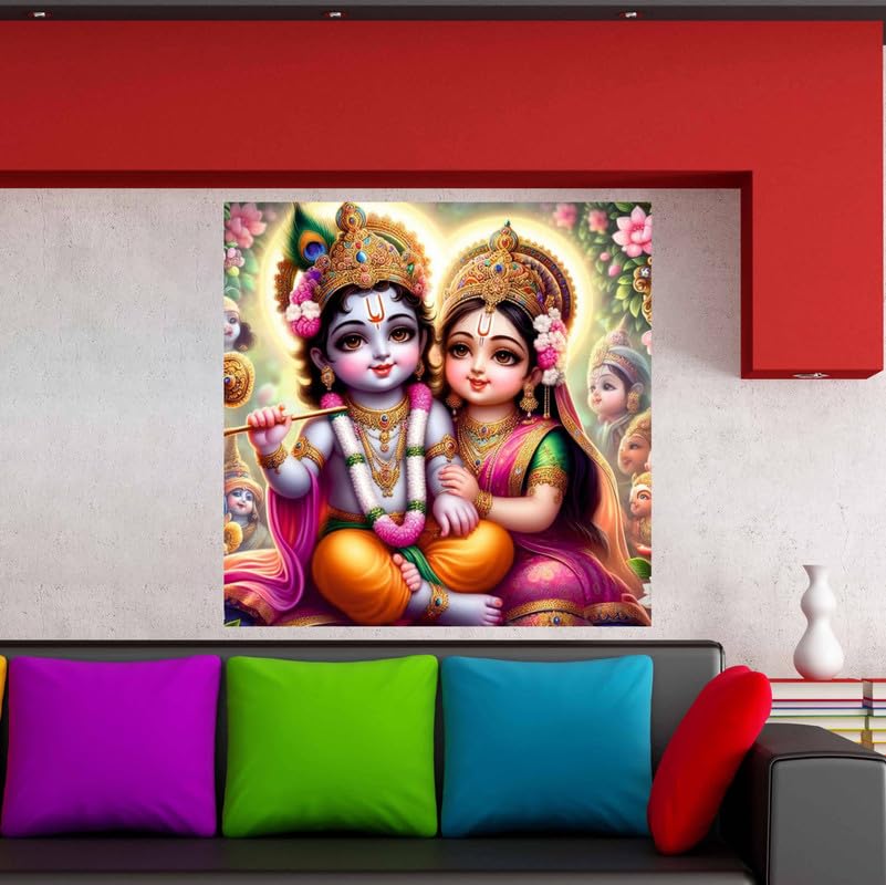 Image of British Terminal Cute little Bal Gopal Baby God Krishna| Kanha Ji | Laddu Lord Makhan Chor Painting Religious Poster for Pregnant Women for wall (matt thin vinyl,sticker,multicolor,unframed)| bj285