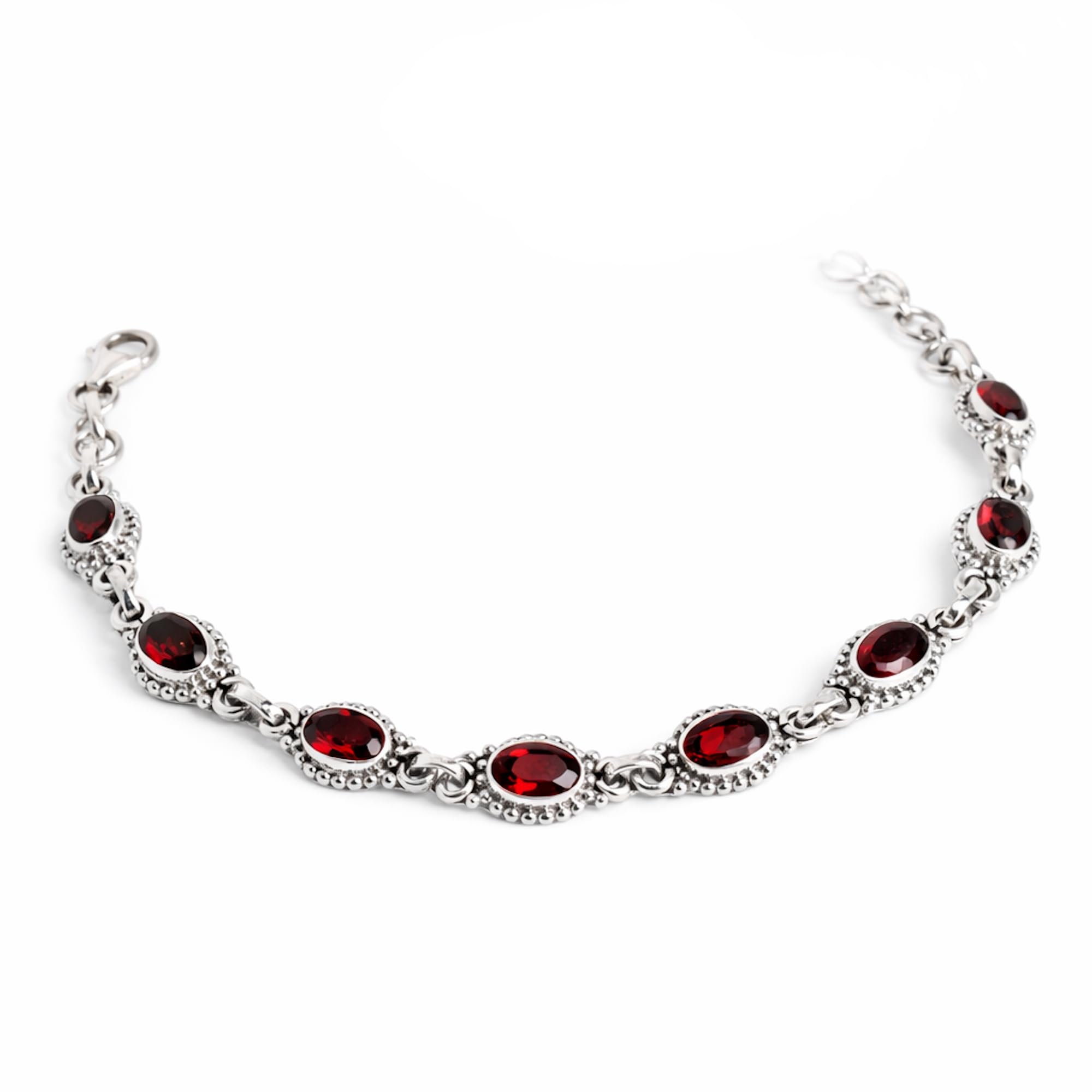 Budawi® Granat Armband facettiert aus 925 Sterling Silber | Edelstein Schmuck mit Karabinerverschluss in Geschenkschachtel