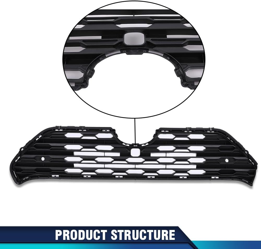 PIT66 Front Center Bumper Grille with Radar Holes Compatible with Toyota RAV4 2019-2022 TO1200439, 531120R130 Black