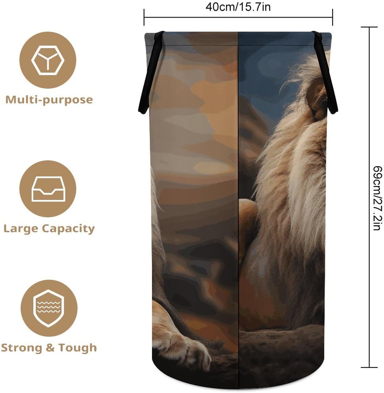 Large Laundry Hamper with Handles Creative Animals Lion Laundry Basket Freestanding Waterproof Clothes Hamper for Living Room Bedroom Bathroom College Dorm