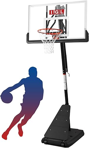 IGL Aro de Baloncesto para Exteriores con Tablero Irrompible de 52 Pulgadas, Aro de Baloncesto Portátil para Exteriores de 10 Pies de Altura, Negro