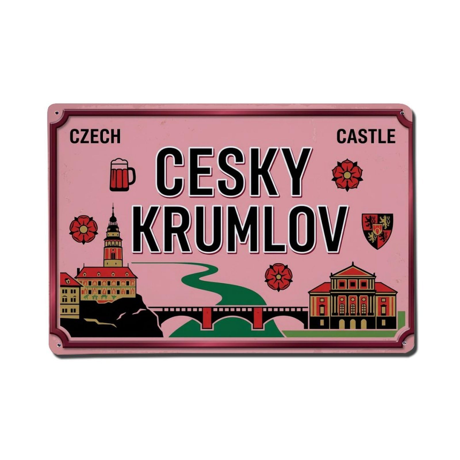 Xanthor Style Vintage Travel Cesky Krumlov Castle Tower Metal Tin Sign