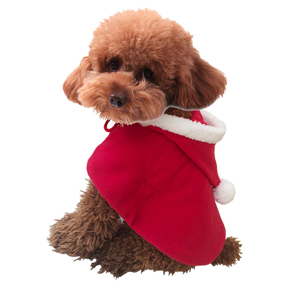 Cani Babbo Natale Costume Natale Animali Domestici Mantello Poncho Mantello con cappello Inverno Caldo rosso (L)