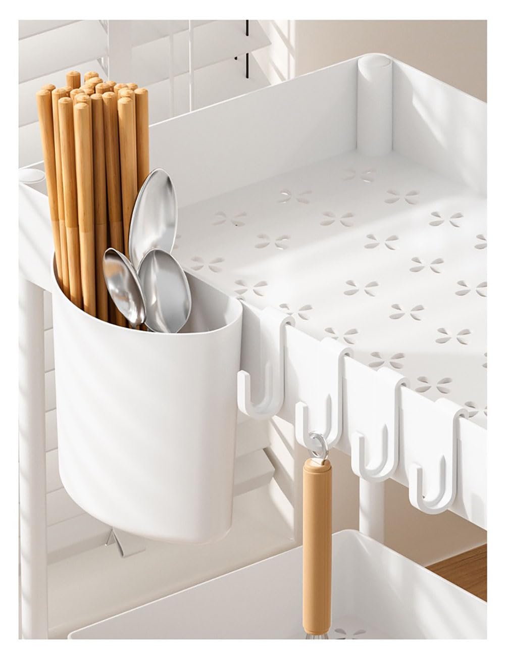 Organizer da cucina a 2 ripiani, scorrevole, multiuso, per bagno, cestino estraibile inferiore (due, bianco)