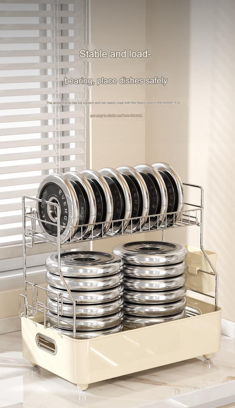 Dish Drying Rack, Countertop 2-Tier Dish Rack, Large Stainless Steel Kitchen Dish Drying Rack, Removable Large Capacity Dish Drain Rack with Cutlery Rack, Drain Board(BDouble Layer)