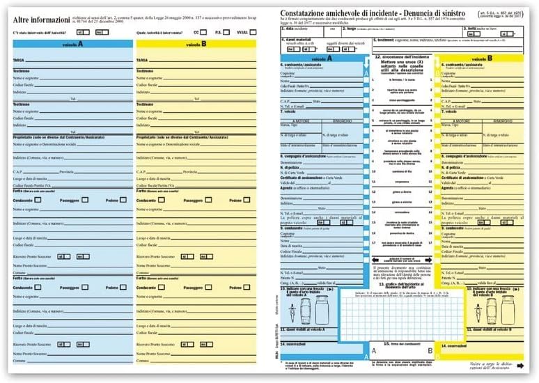 Generico 4 Moduli CID-CAI per Constatazione Amichevole di Incidente – Confezione da 4 – Modulo Blu Assicurazioni