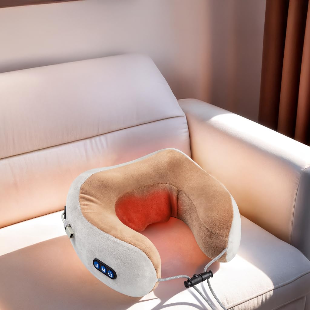 GLOBAL RELAX® | TENZO MINI Cojín cervical masajeador | 6 Modos de masaje | Almohada ergonómica | Portátil I Inalámbrica | Relaja y alivia el dolor muscular