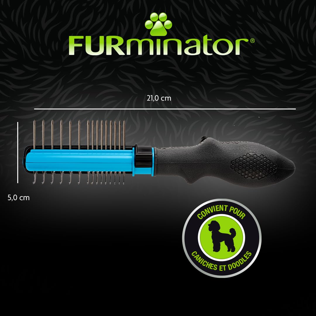 Peigne démêlant et de toilettage pour Chiens 2 en 1 FURminator – Idéal pour caniches et Doodles – Élimine en Douceur nœuds et bourres – Outil de toilettage pour Un brossage sans Stress