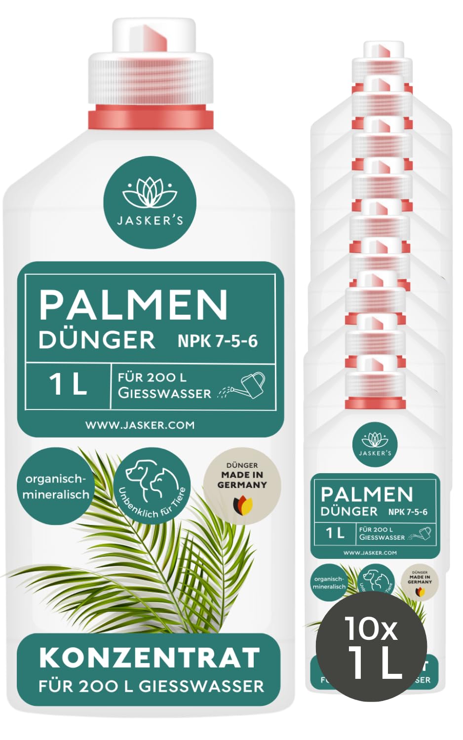 JASKER'S Palmendünger flüssig 10 L - 100% Schnelldünger - Flüssigdünger für Palmen & Hanfpalmen im Freiland & Haus - Spezialdünger - Dünger für Palmen - Grünpflanzen und Palmendünger