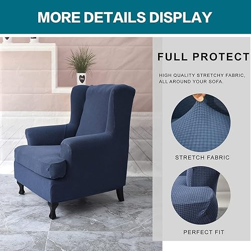 Miniatura 3 de KRFOONN Fundas para silla Wingback, 2 piezas, fundas elásticas para sillas de alas de elastano, fundas de sofá con respaldo de ala, fundas de sofá,