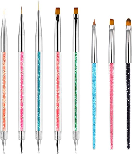Function Nail Brush for Dotting Drawing Nail Art Brushes for Gel Nails Painting Tools Liner Design Nail Art Kit with Glitter Handle