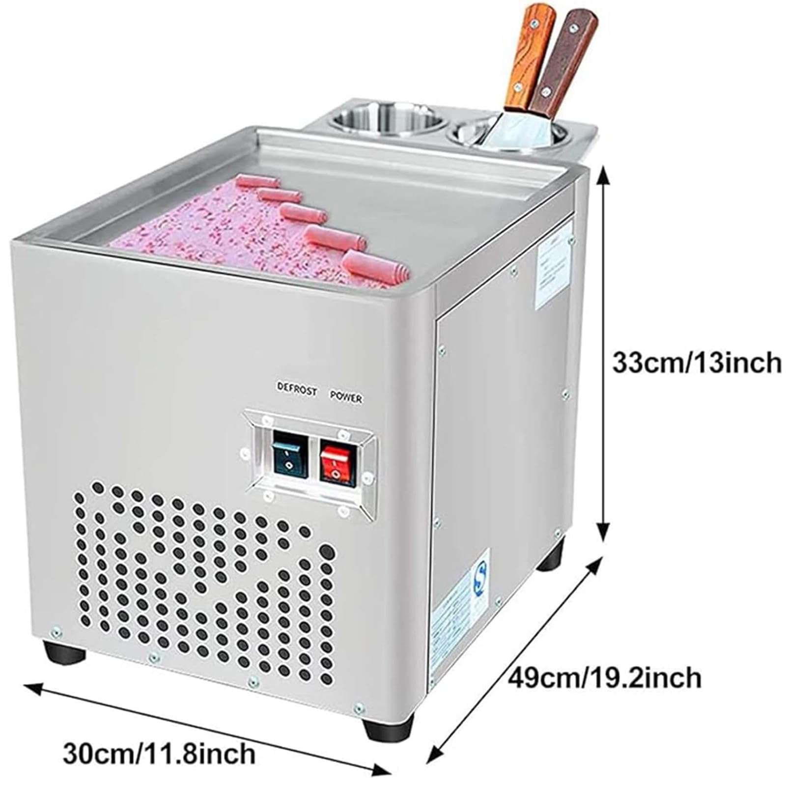 Máquina Comercial para Hacer Helados enrollados, Máquina para freír en sartén de un Solo Cuadrado, Máquina para Hacer Rollos de Helado salteados de Acero Inoxidable