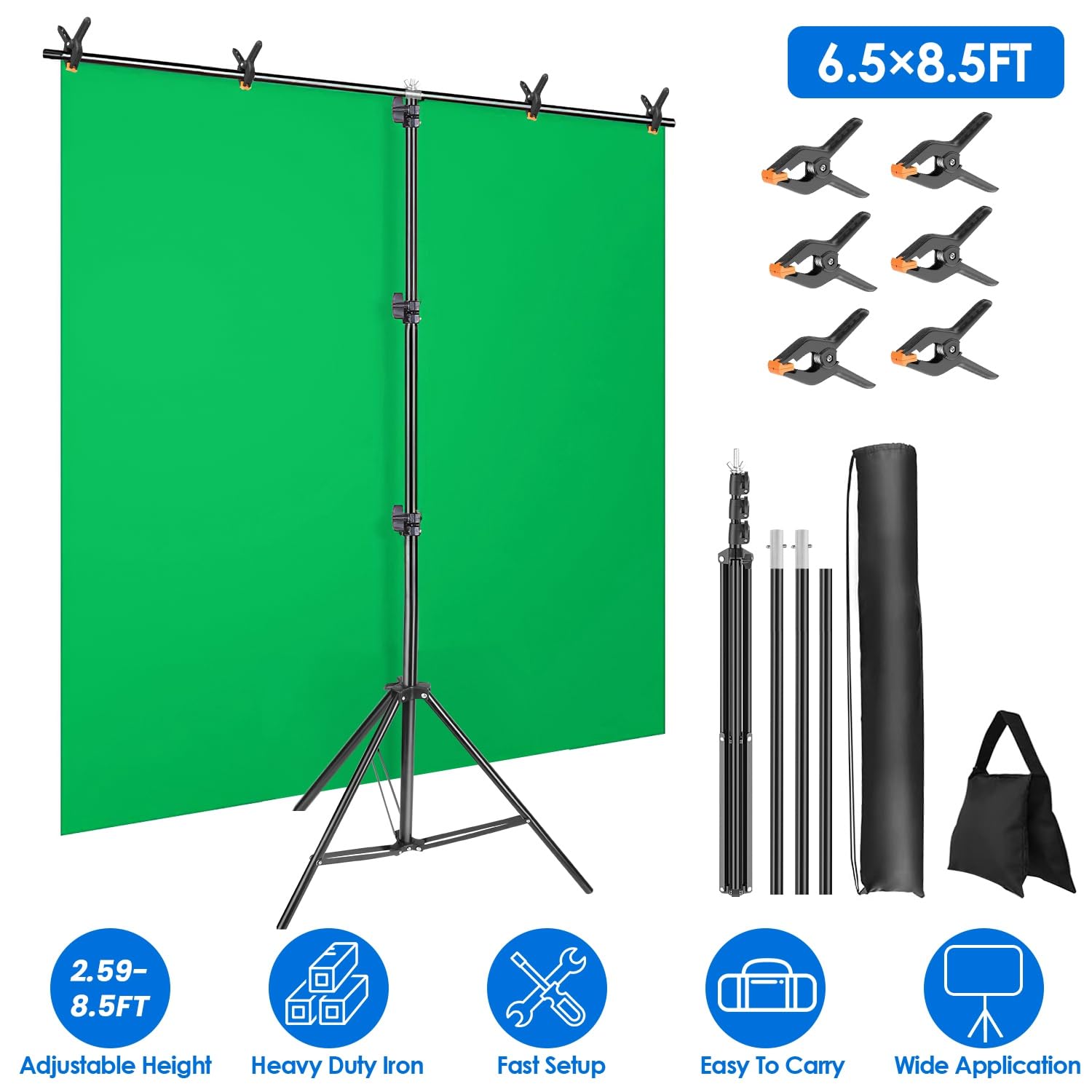 IMounTEK Hintergrundständer T-Form 1,5x1,8 M – Verstellbarer Fotoständer Mit 6 Klemmen & Tragetasche