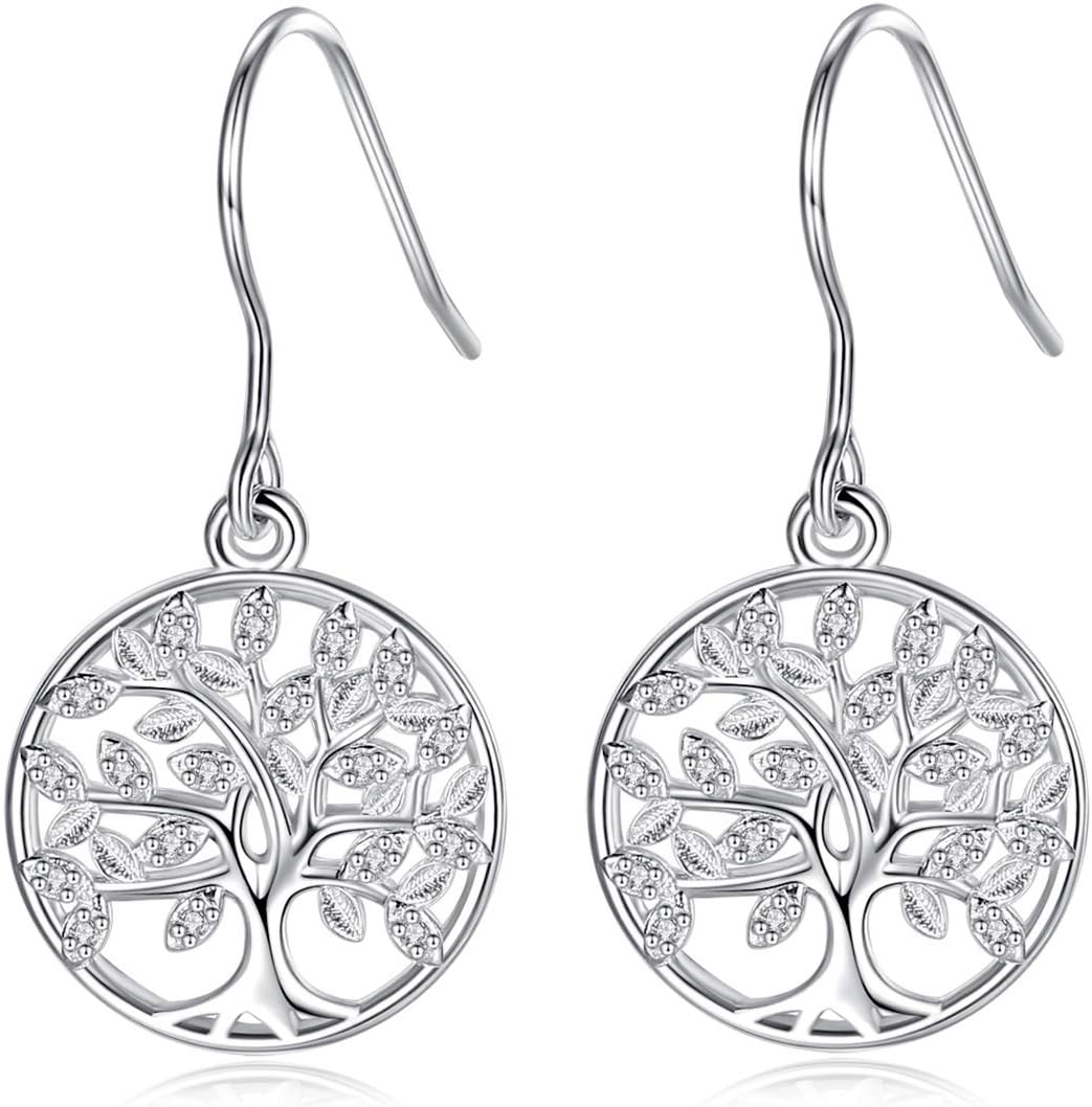 Tree of Life Earrings for Women, 925 Sterling Silver Family Tree Dangle Earrings Gifts for Women Mother Daughter Wife