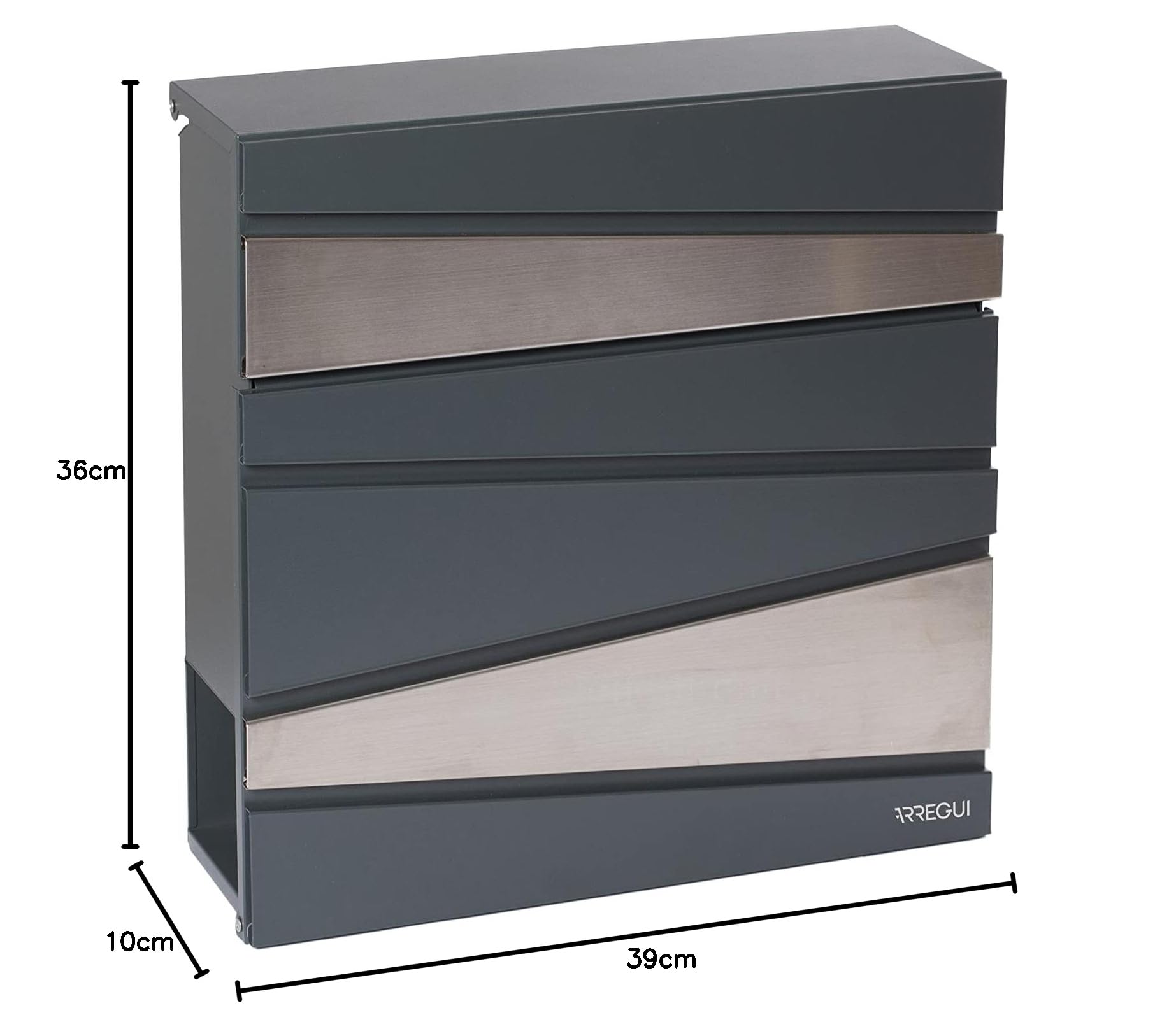 Arregui Armor E6905 Buzón Exterior de Acero con Portaperiódicos, Tamaño M (DIN A4), Buzón de Correo Moderno Gris con Tapa Protectora y Soporte para Periódicos, Montaje en Pared