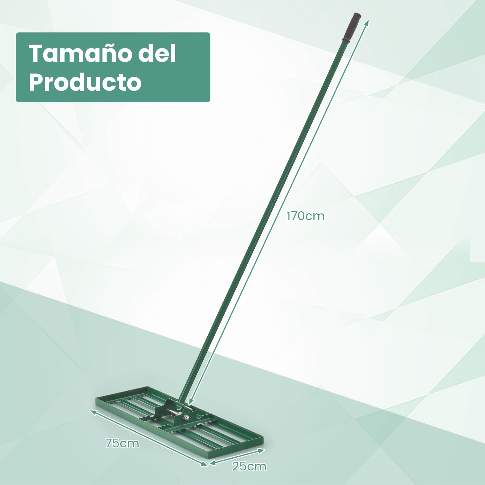 COSTWAY Rastrillo para Nivelar el Césped, 75 cm x 25 cm, Rasqueta de Césped de Nivelación con Mango Ergonómico para Suelo, Rastrillo de Paisajismo Que Ahorra Esfuerzo para Jardín, Patio (Verde)