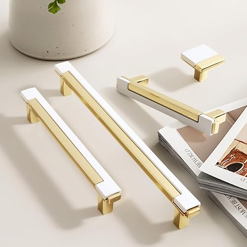 Miniatura 7 de Paquete de 2 tiradores de gabinete en negro mate y dorado brillante, manijas de gabinete de cocina de aleación de zinc, tiradores cuadrados para