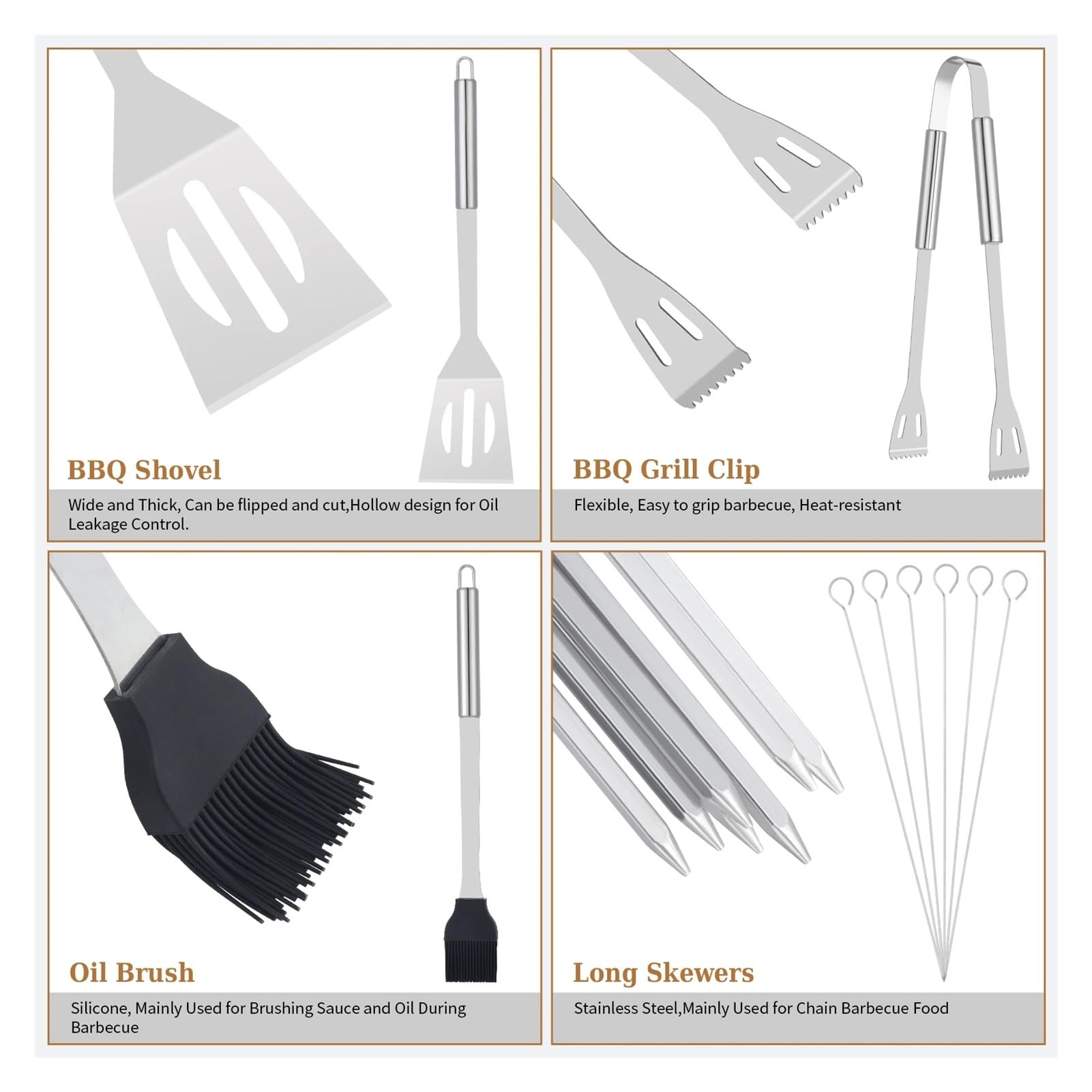 Lot de 20 ustensiles de Barbecue, Outils de Gril, Ensemble de Gril en Acier Inoxydable Robuste, Accessoires de Gril for l'extérieur, Cadeaux de Gril for Papa