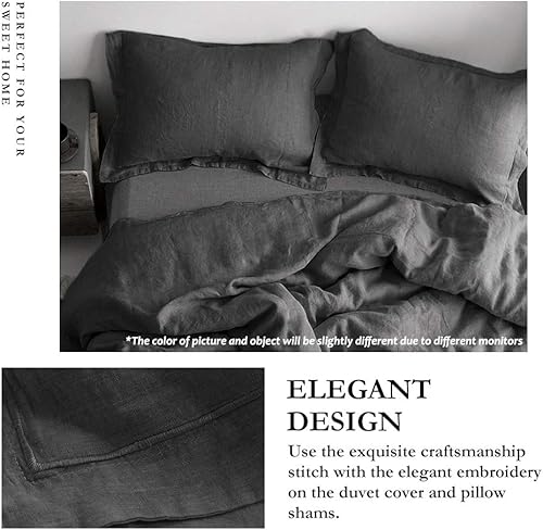 Miniatura 2 de Simple&Opulence - Juego de funda de edredón de 100% lino puro, color liso con detalles bordados, disponible en tamaño individual, matrimonial, Queen