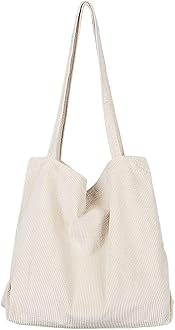 Etercycle Women Corduroy Tote Bag, Casual Handbags Big Capacity Shopping Shoulder Bag with Pocket (Cream)