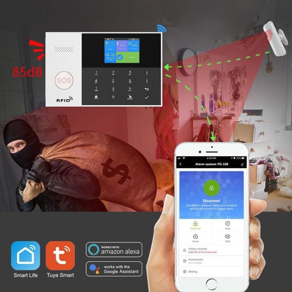 Zestaw alarmowy 2G Smart Home, bezprzewodowy system alarmowy, domowy, WiFi, syrena, czujnik ruchu PIR, pilot zdalnego sterowania, czujnik okienny/drzwi, obsługa alarmu