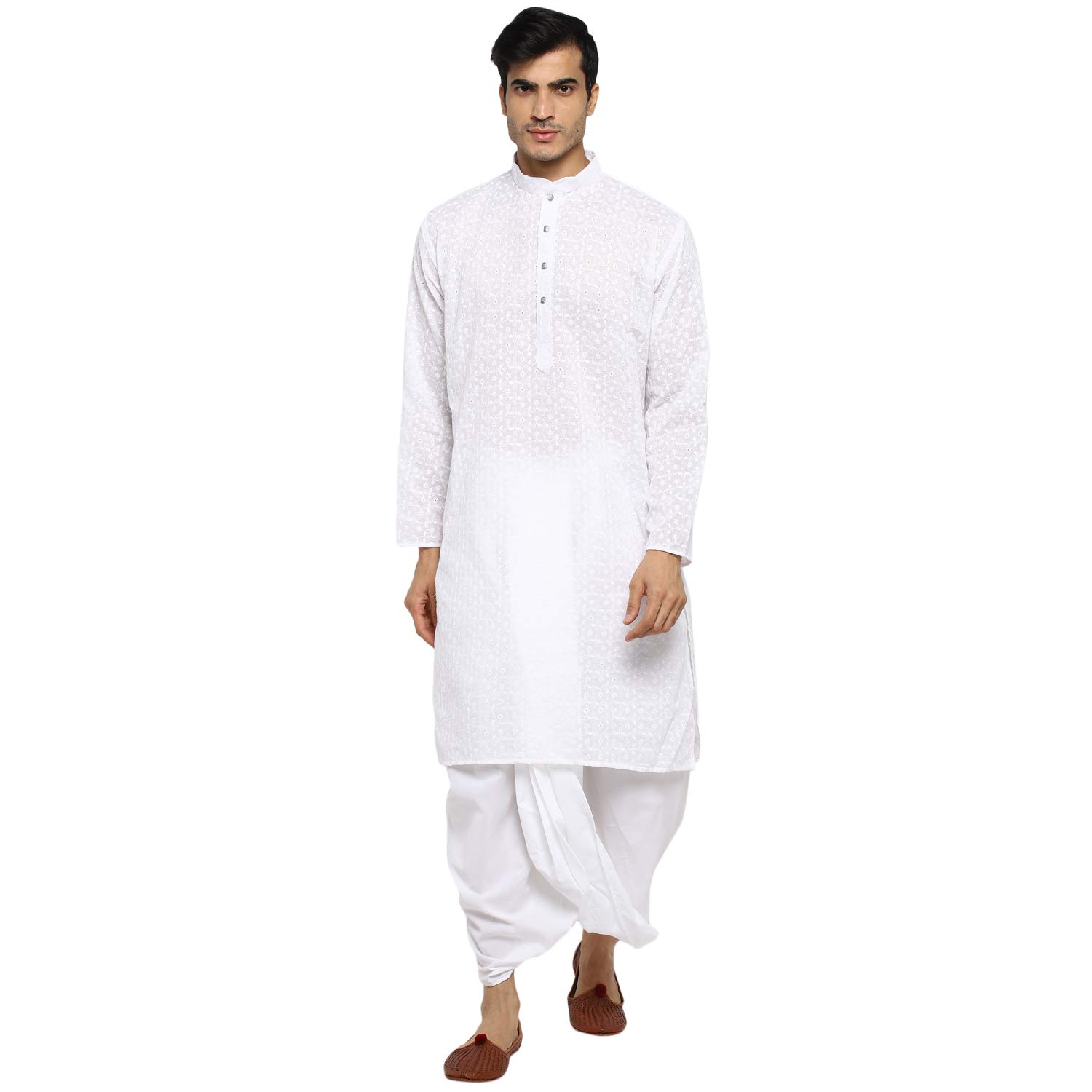 royal kurta Mens Lucknowi Chikan Kurta And Dhoti Set-picture-32