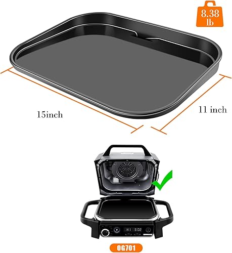 Miniatura 2 de GRILL FORCE Juego de bandejas para hornear de hierro fundido para parrilla Ninja Woodfire, placa antiadherente, plancha superior plana, bandeja para