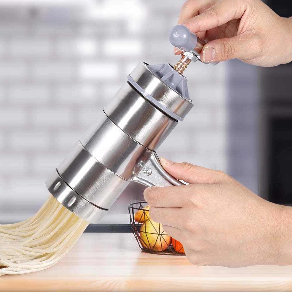 Image secondaire de Machine à Pâtes en Acier Inoxydable, Machine à Pâtes avec 5 Moule, Nouilles Ménagères Manuelles Créatives de Cuisine, Pâte Nouil