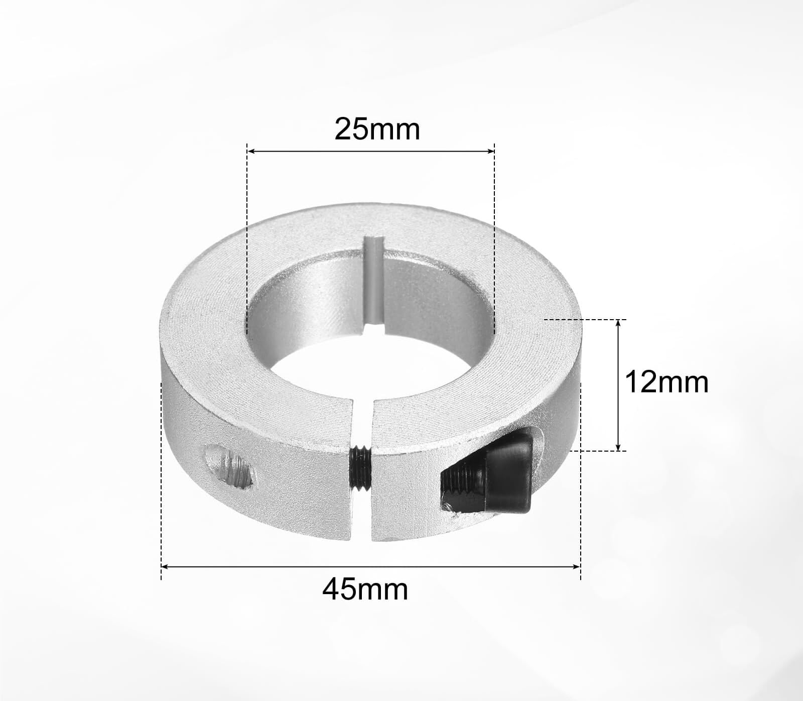 6 piezas Collar de sujeción partido para eje 25mm diámetro interior 45mm DE 12mm espesor aleación de aluminio 6061 abrazadera de tornillo