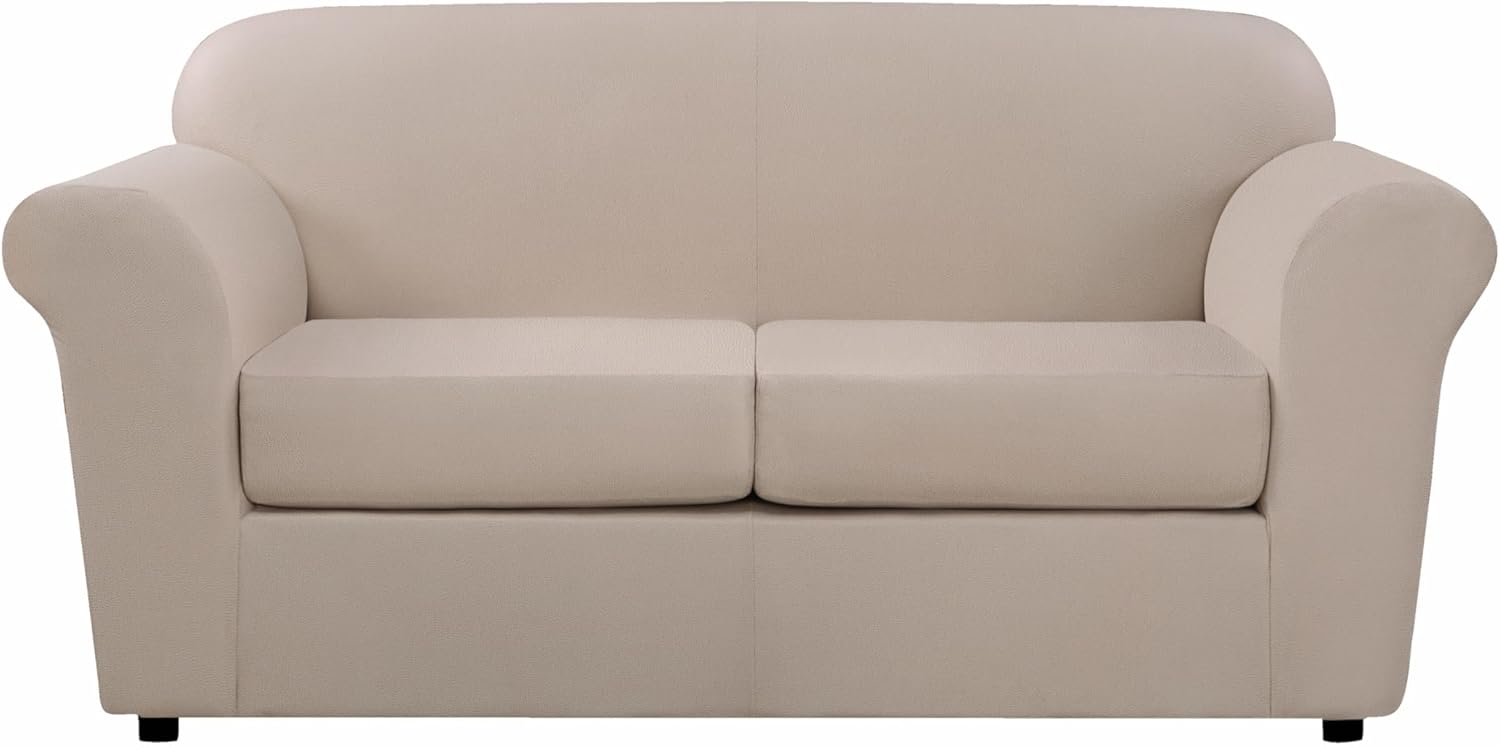 SureFit Ultimate Heavyweight Stretch Leather Slipcover (Pebbled Ivory, 2-Seat Box Cushion Loveseat)
