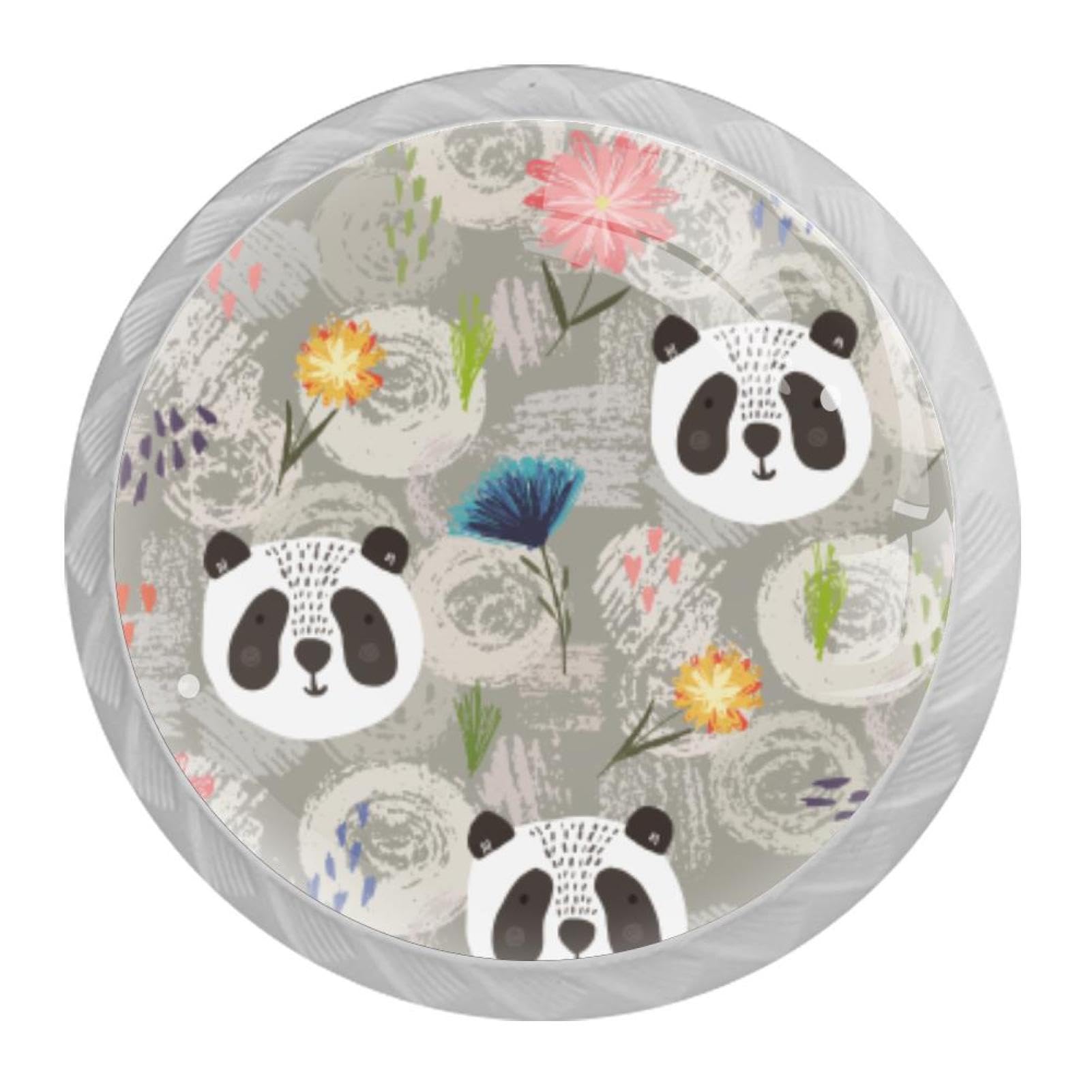 Tqmspg 4 Pieces Drawer Pulls Cute Pandas Flowers Door Knobs Dresser Handles for Kitchen Wardrobe Cupboard Hardware Furniture