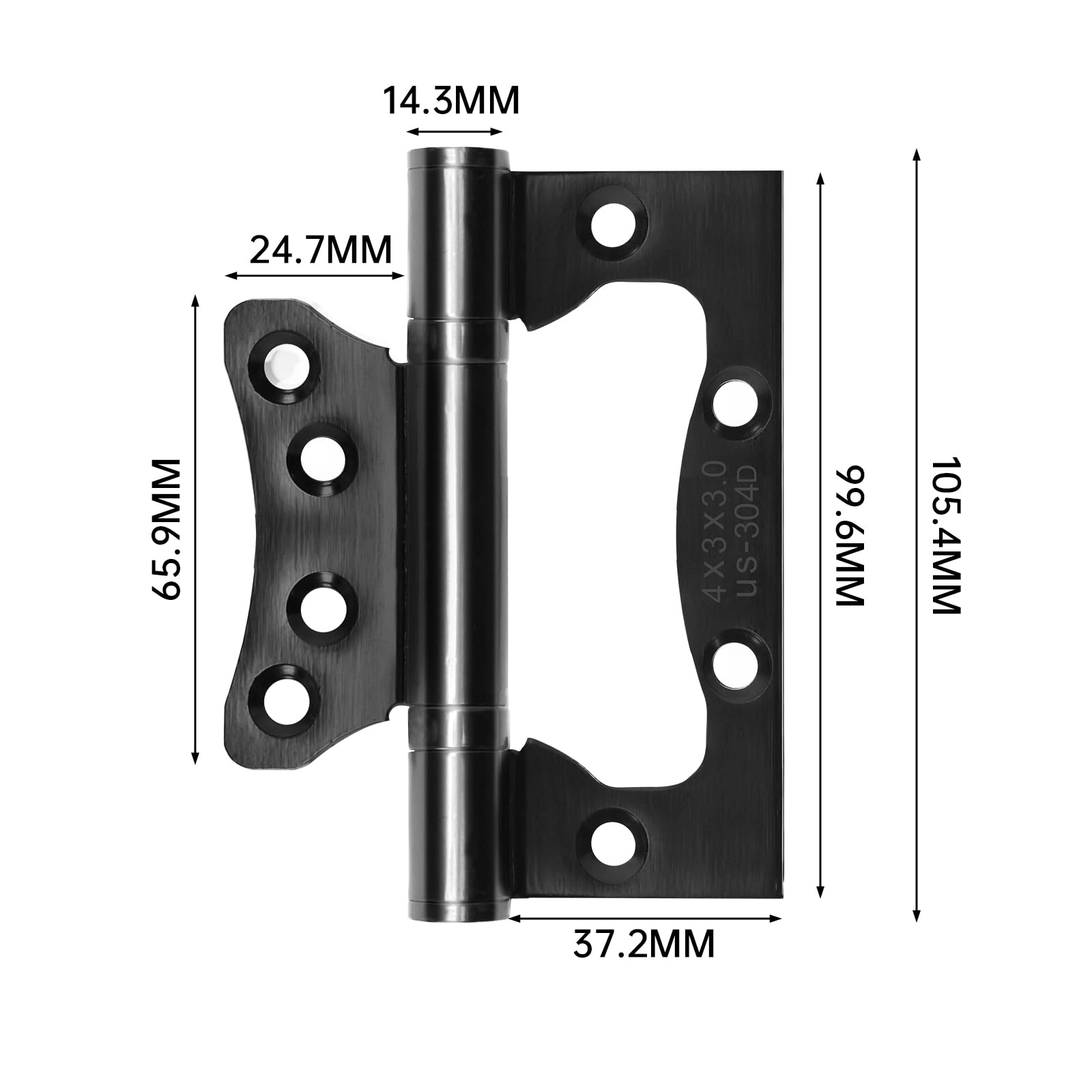 HBL' 6Pcs Door Hinges Surface Mounted Hinge 304 Stainless Steel Flush Mount 105MM x 76MM, Non Mortise Hinges for Heavy Door Black - Image 2