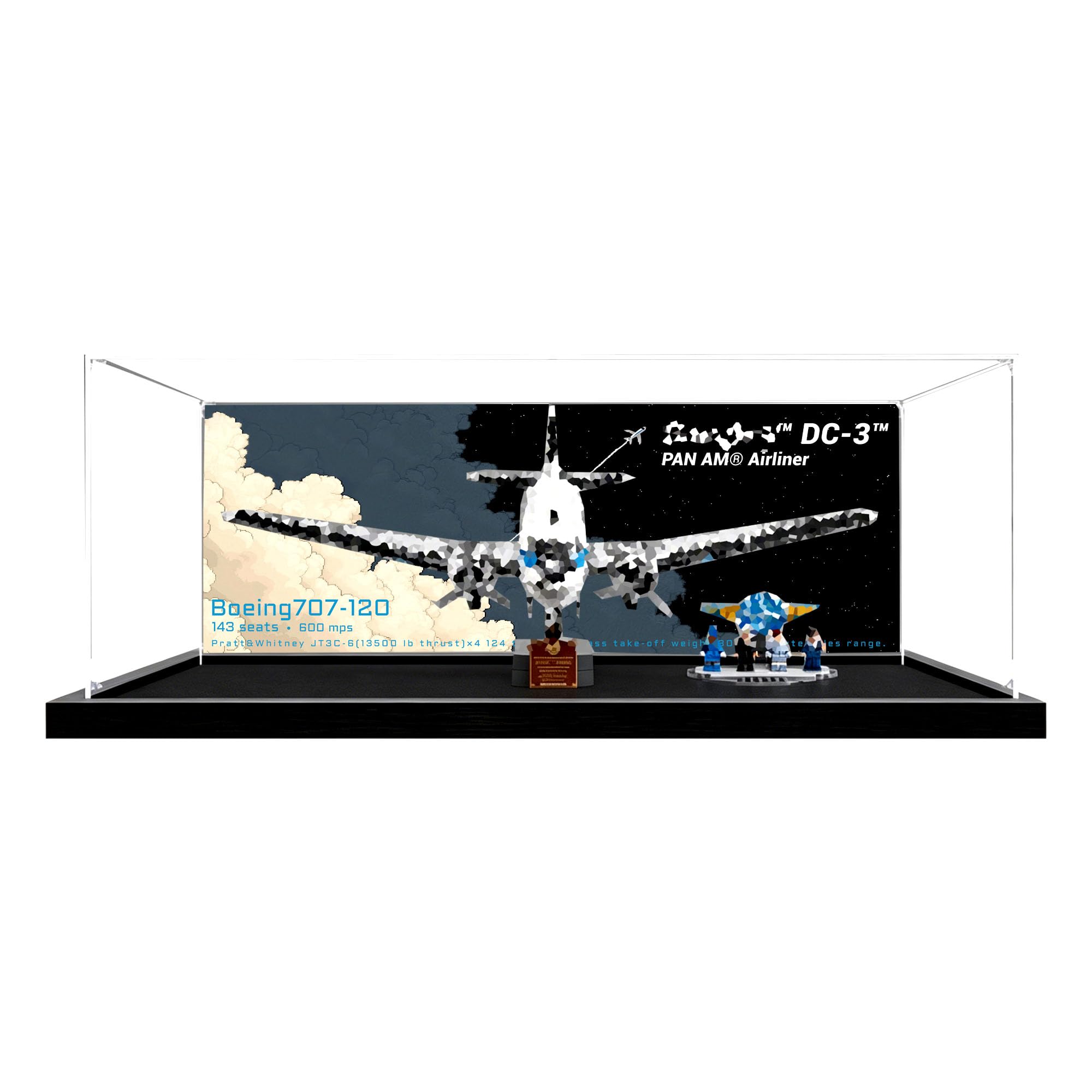 Acrylic Display Case for Lego 11378 DC-3 PAN AM Airliner Set,Clear Storage Box, Dustproof Protection Showcase (Display Box only, kit not Included) (Black background)