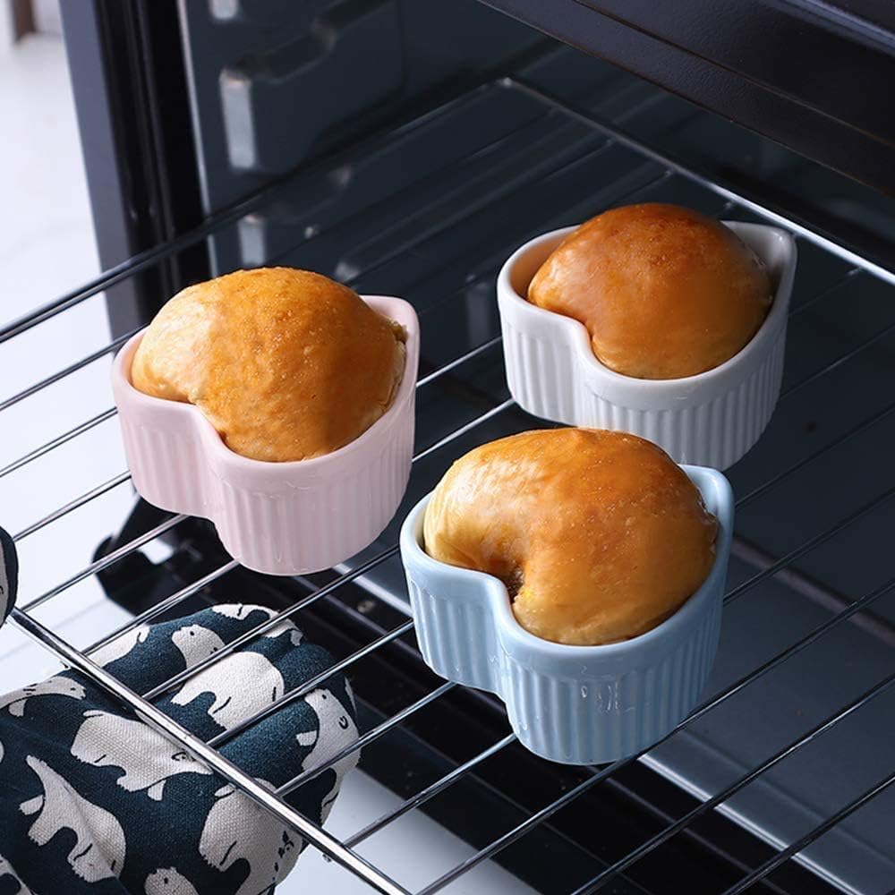 Lot De 4 Moules en Porcelaine en Forme De Coeur en Céramique Bol De Four Haute Température pour La Cuisson des Gâteaux Confitures Soufflé Crème Brûlée, Blue