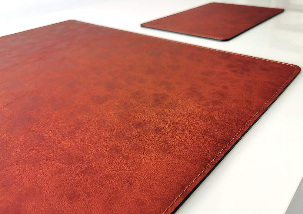 Schreibtischunterlage mit Mauspad in Lora Leder 70 x 50 cognac braun