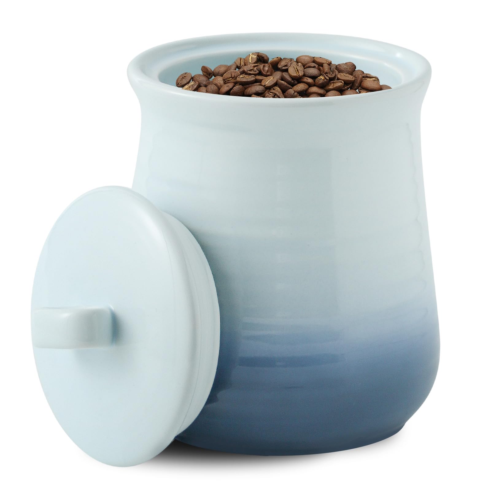 Hasense Ceramic Jar with Lid, 88 FL OZ Large Food Storage Canister for the Kitchen, Airtight Kitchen Containers for Tea, Coffee Bean, Pet Food, Cookies and More, Gradient Light Blue