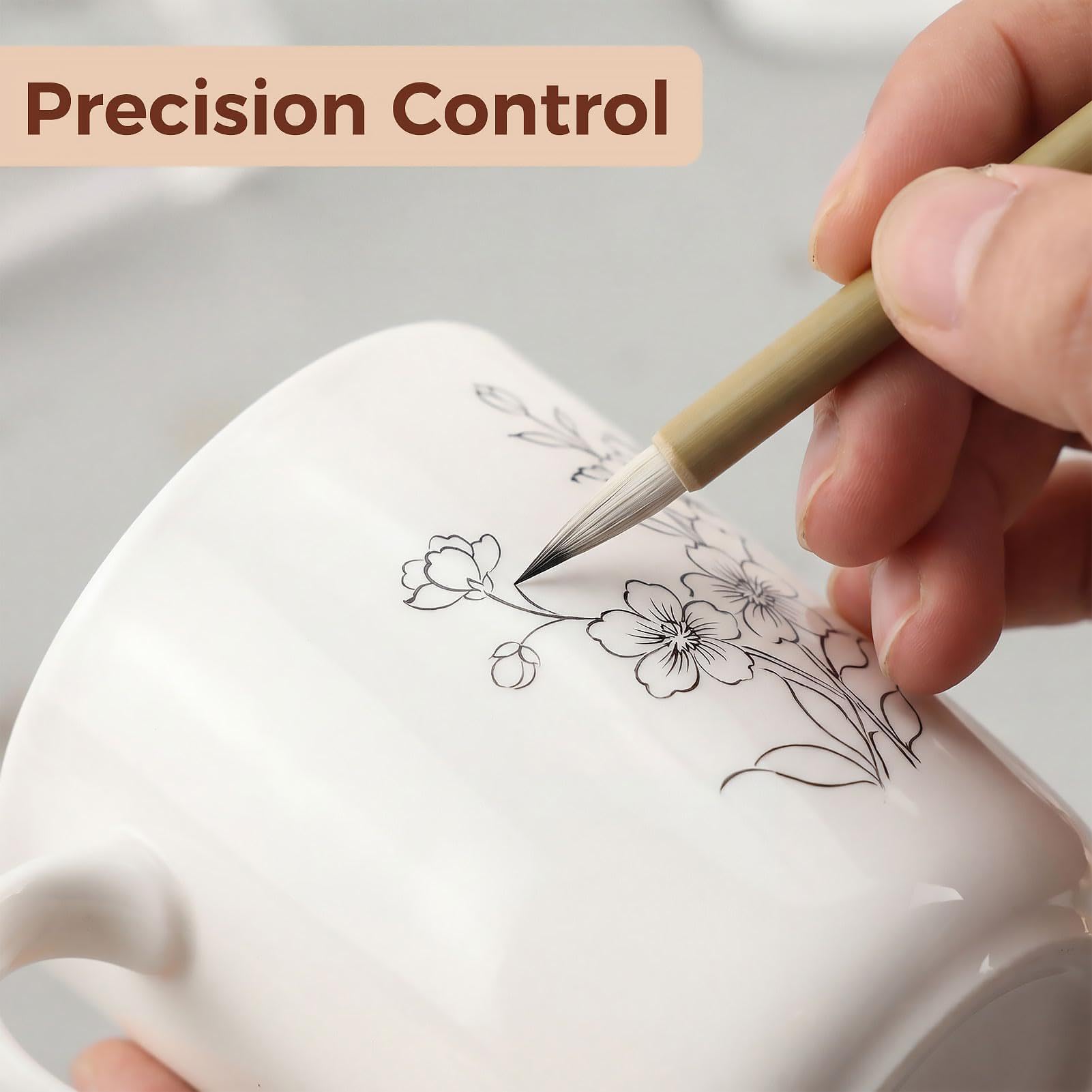 Pennelli per Pittura 12 Pezzi Manico in Legno | Set di Pennelli per Acrilico per la Casa, lo Studio, Scuola, Laboratorio, la Ceramica, l'Argilla, i Principianti, gli