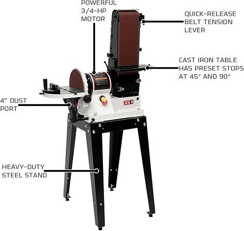 Miniatura 2 de JET JSG-96OS, correa de 6 x 48 pulgadas y lijadora de disco de 9 pulgadas con soporte, 1 ph 115 V (708596K)