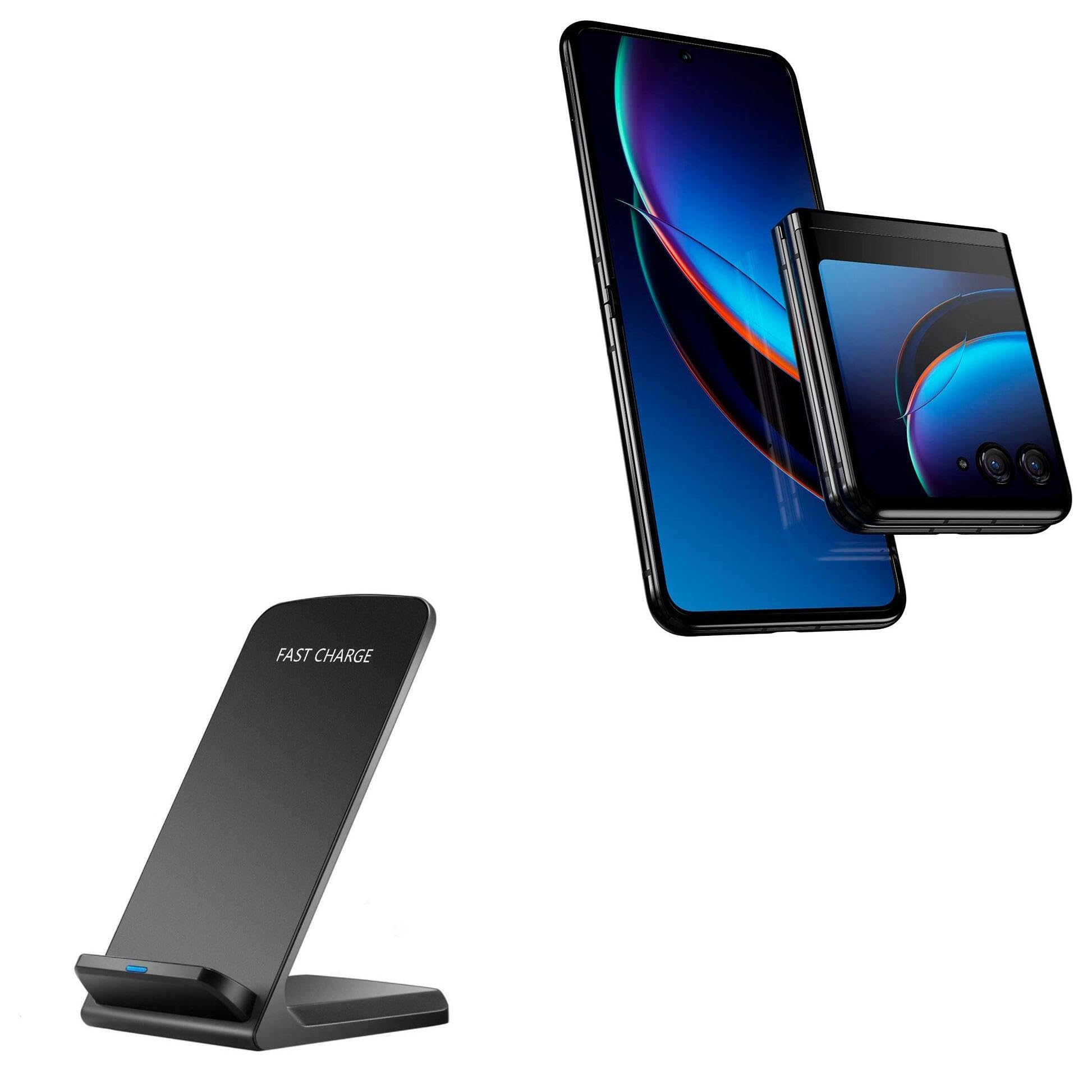 BoxWave Charger Compatible with Motorola RAZR+ - Wireless QuickCharge Stand (10W), No Cord; no Problem! Charge Your Phone with Ease! - Jet Black